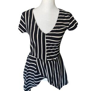 Effie's Heart Size Small Black & White Striped Asymmetrical Fit and Flare Top